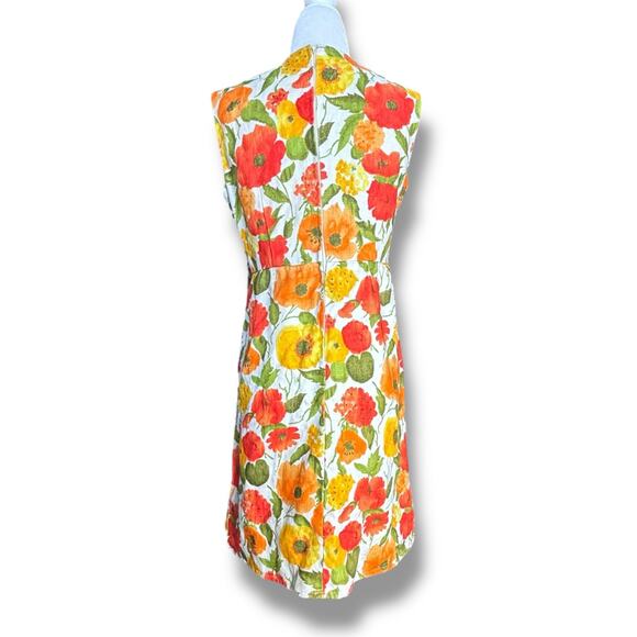 Vintage 60s Handmade Sleeveless Floral Shift Dress Red Orange Poppy Floral Print - Picture 7 of 11